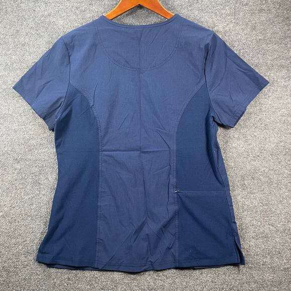 Elle Mock Wrap Scrub Top Women's Medium Blue Zip Pocket Medical Nursing - Picture 10 of 12